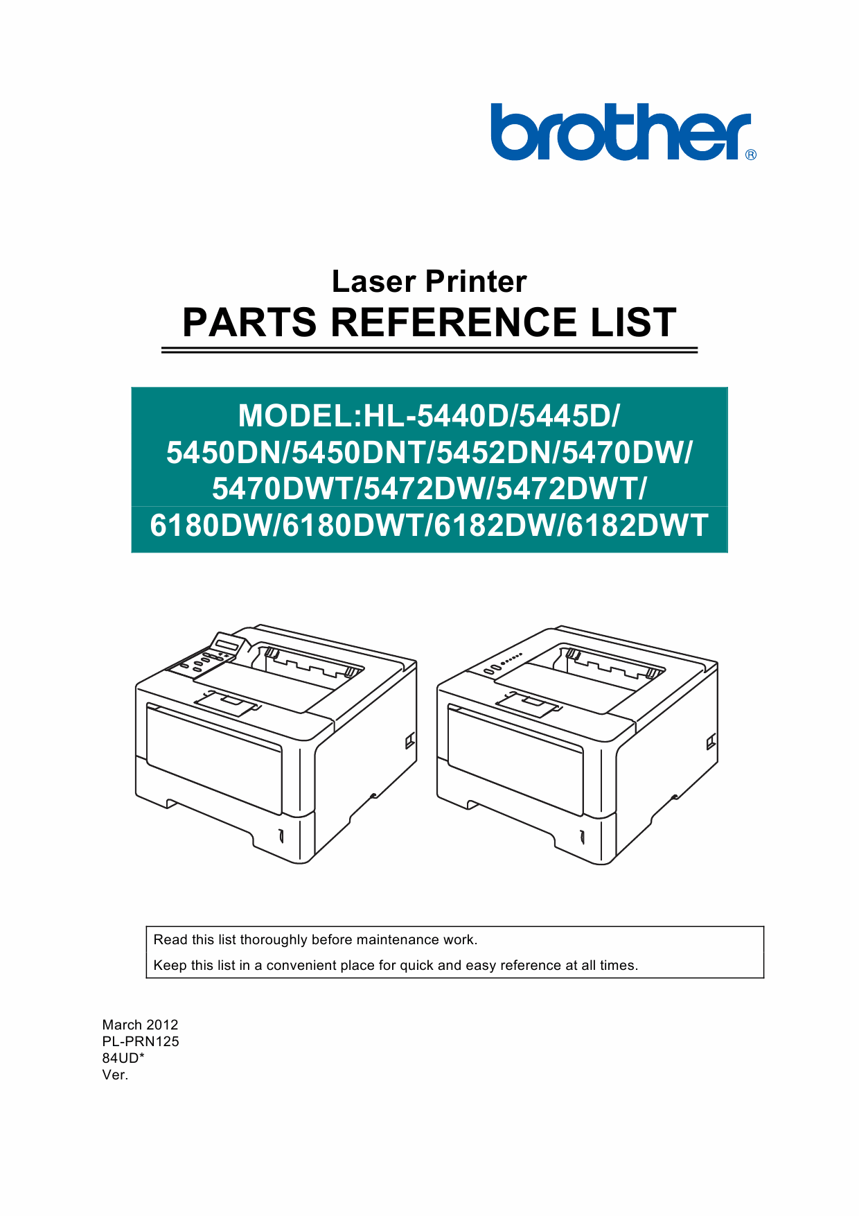 Brother Laser Printer HL-5440 5445 5450 5452 5470 5472 6180 6182 Parts Reference-1